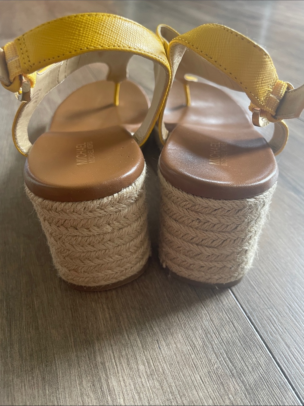 Michael Kors Yellow Leather Espadrille Wedge Sandals - Picture 6 of 9